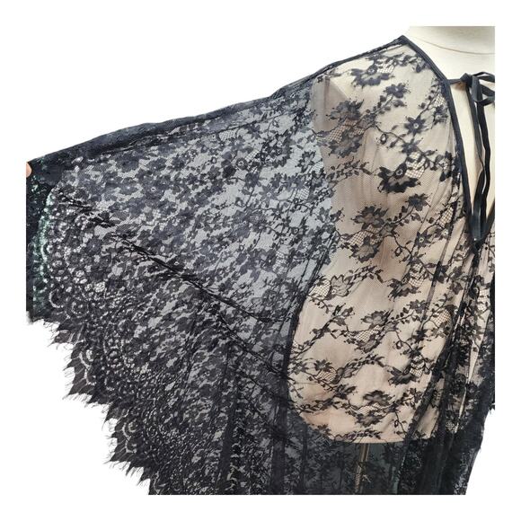 Lace Maxi Cover-Up Women Boho Sheer Batwing Sleeve Fringe Kimono Sexy Festival C - Picture 3 of 11